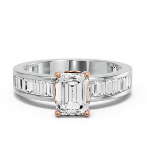 Image for Emerald Lotus Basket Ring with Baguette Channel band