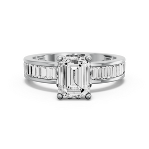 Image for Emerald Lotus Basket Ring with Baguette Channel band