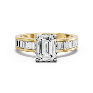 Image for Emerald Lotus Basket Ring with Baguette Channel band