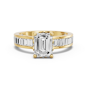 Image for Emerald Lotus Basket Ring with Baguette Channel band