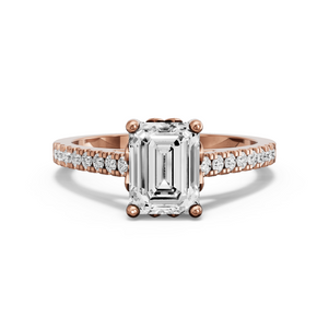 Image for Emerald Lotus Basket Ring with Cathedral Pave band