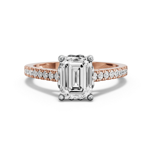 Image for Emerald Lotus Basket Ring with Cathedral Pave band
