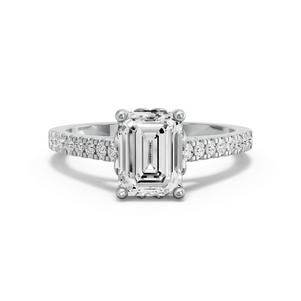 Image for Emerald Lotus Basket Ring with Cathedral Pave band