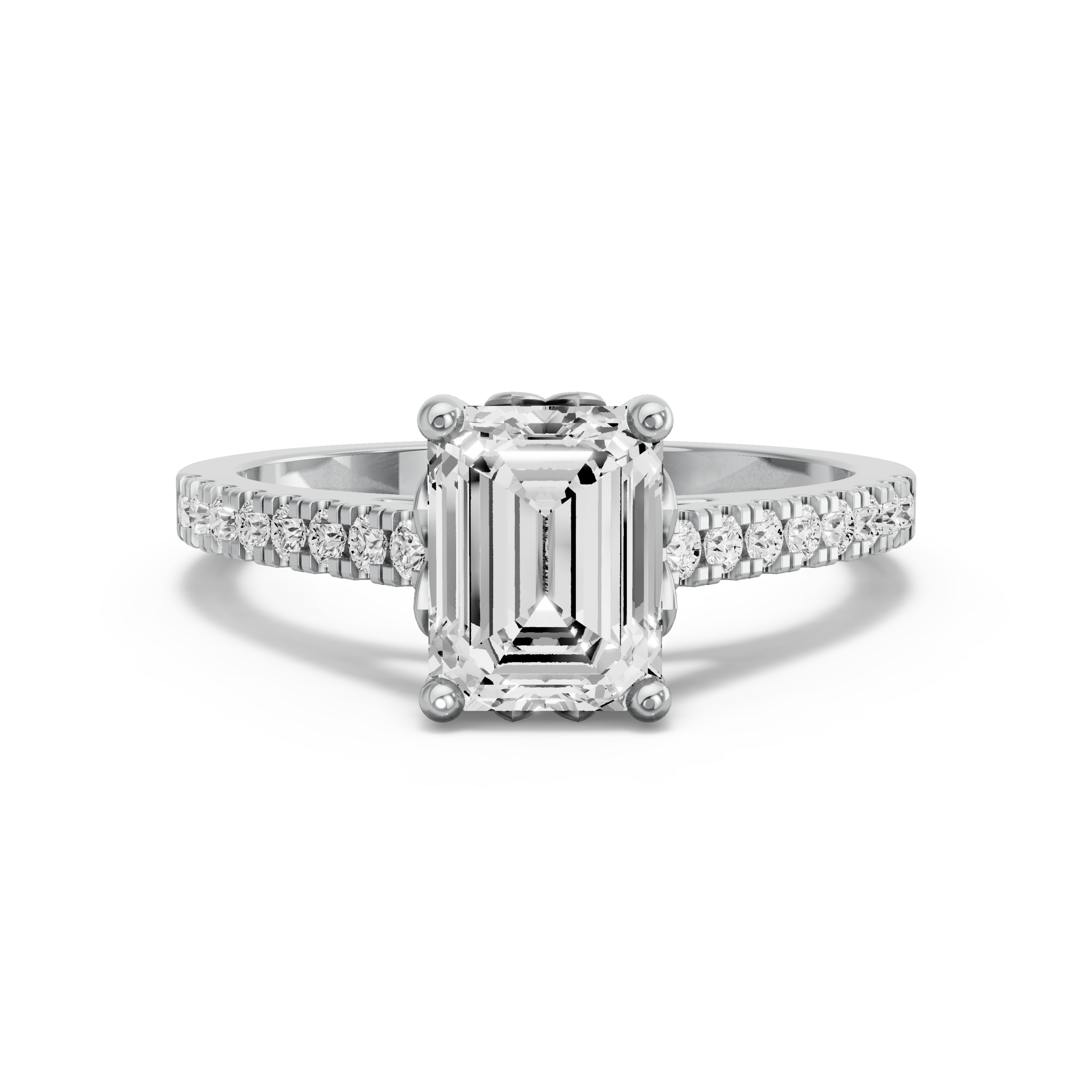 Image for Emerald Lotus Basket Ring with Cathedral Pave band in 950 Platinum