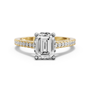 Image for Emerald Lotus Basket Ring with Cathedral Pave band