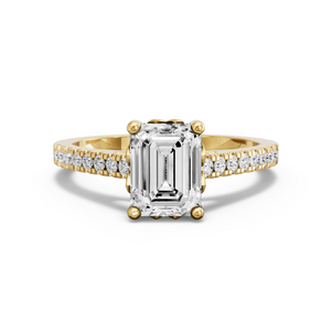 Image for Emerald Lotus Basket Ring with Cathedral Pave band