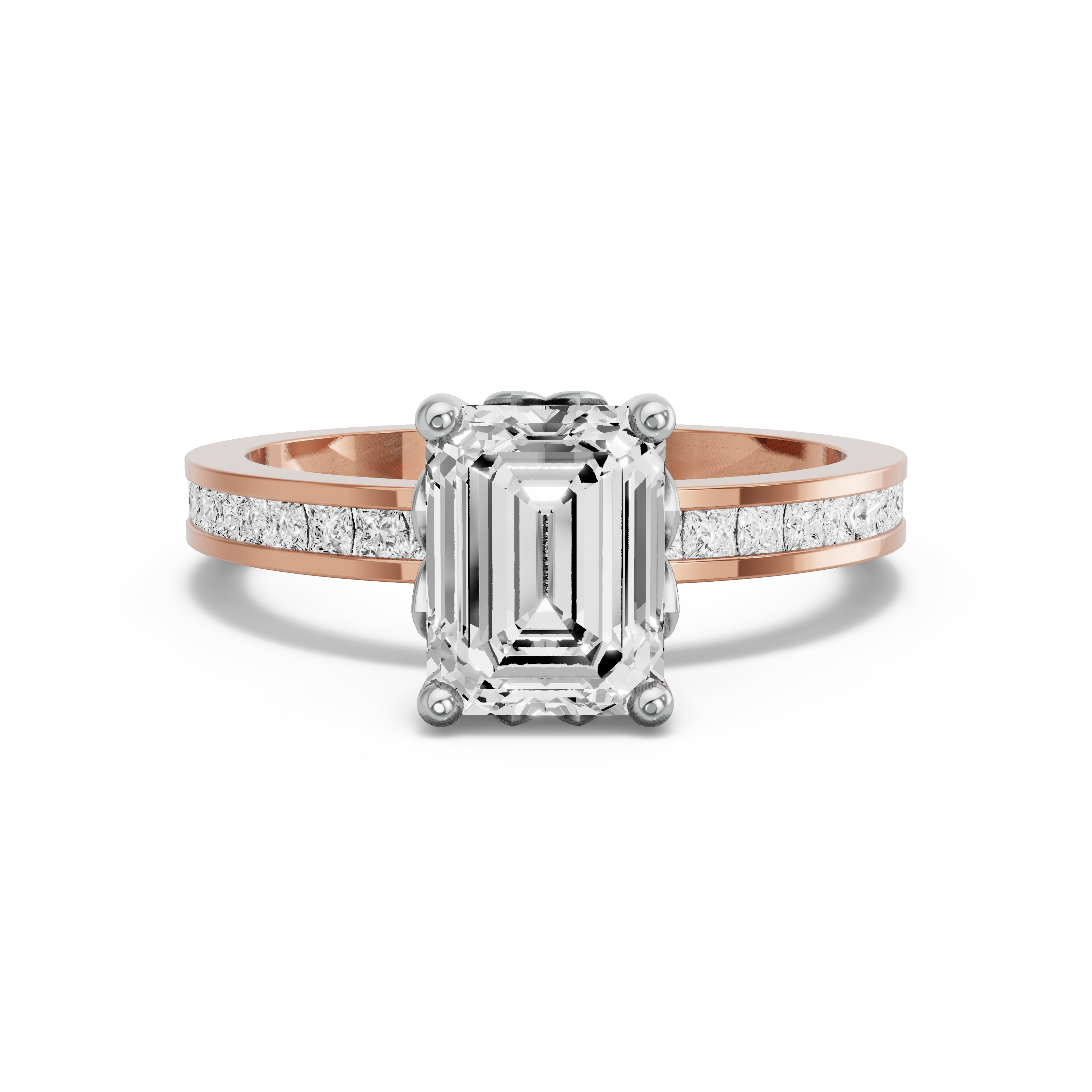 Image for Emerald Lotus Basket Ring with Channel band in 14K Two Tone Rose Gold