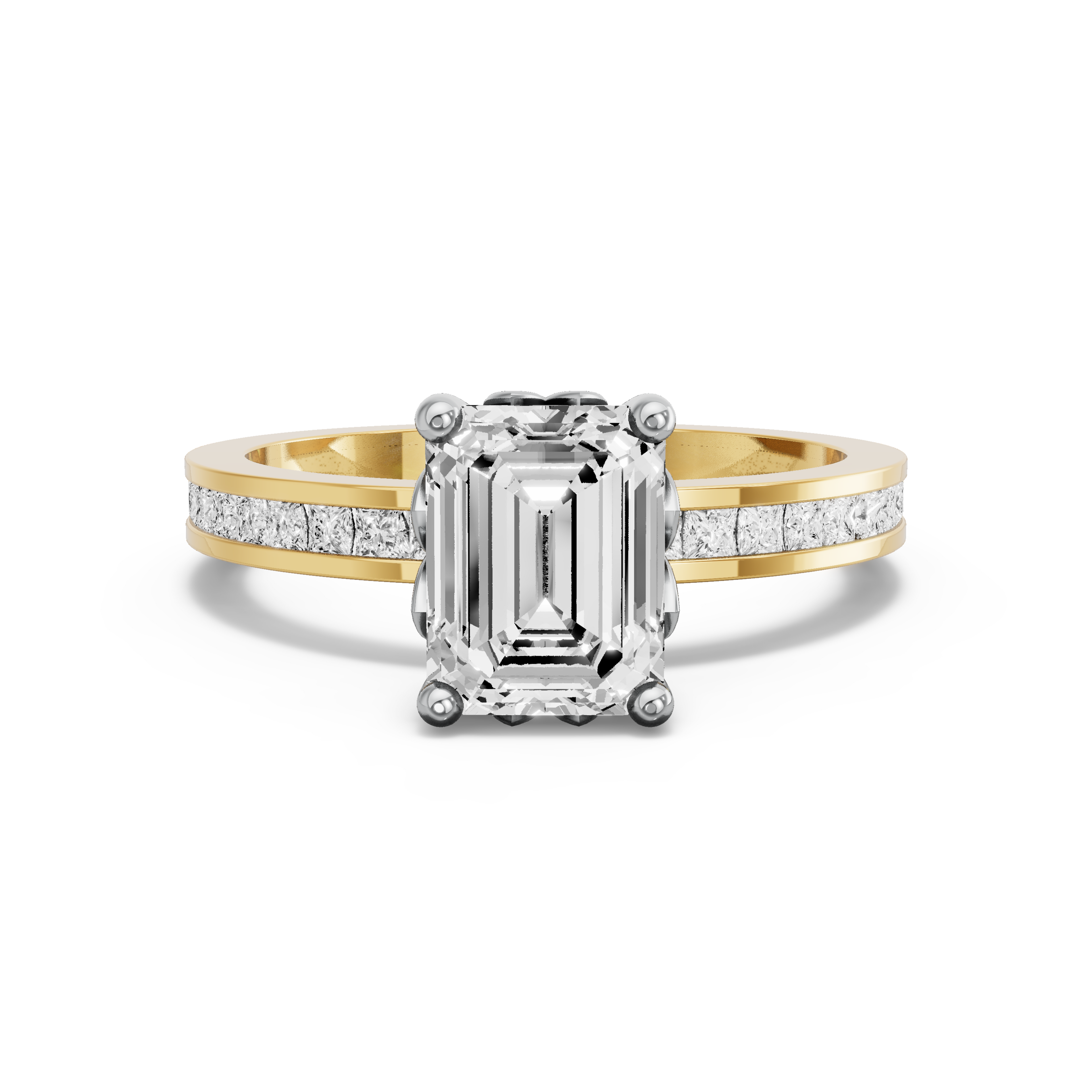 Image for Emerald Lotus Basket Ring with Channel band in 14K Two Tone Yellow Gold
