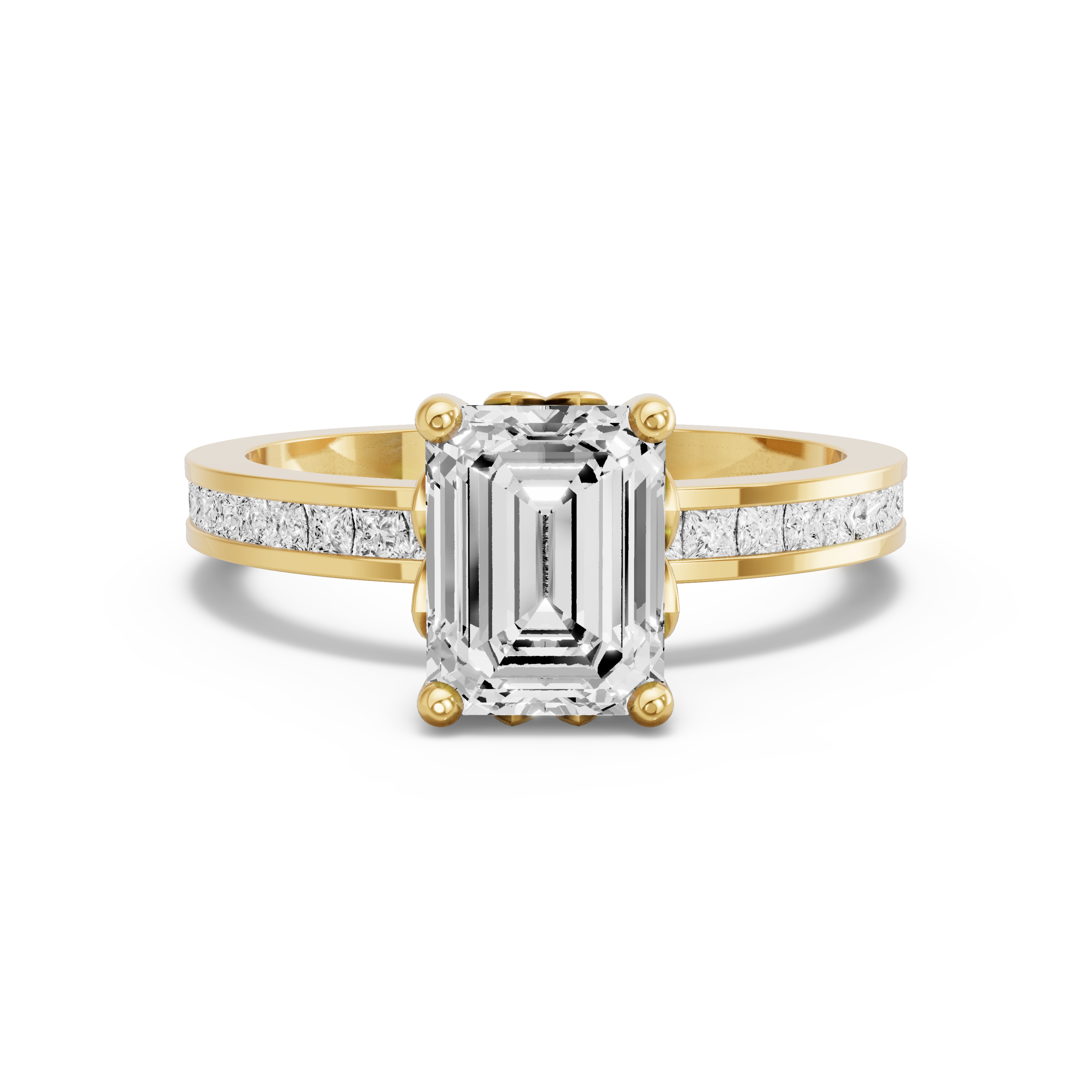 Image for Emerald Lotus Basket Ring with Channel band in 10K Yellow Gold