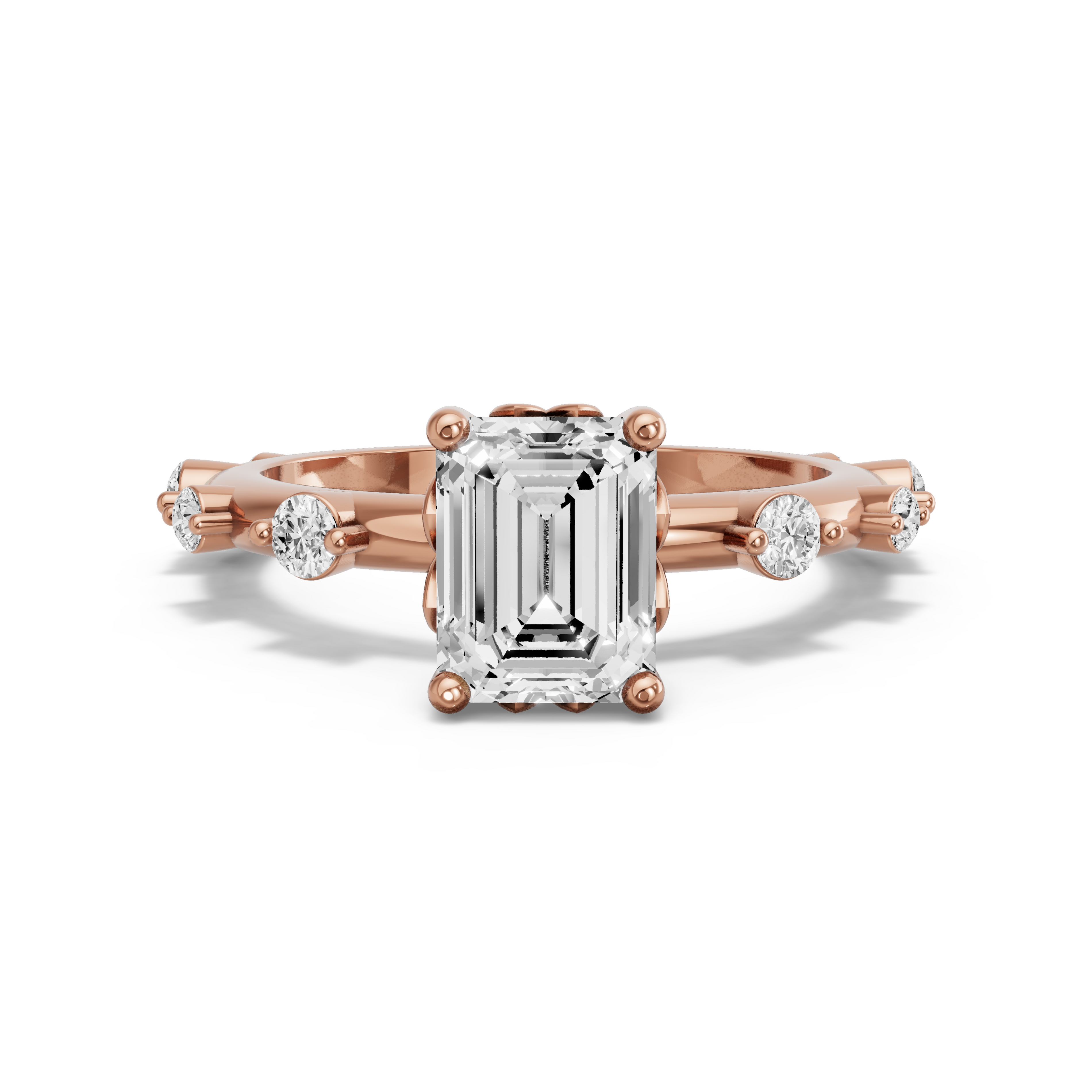 Image for Emerald Lotus Basket Ring with Floating Station band in 10K Rose Gold