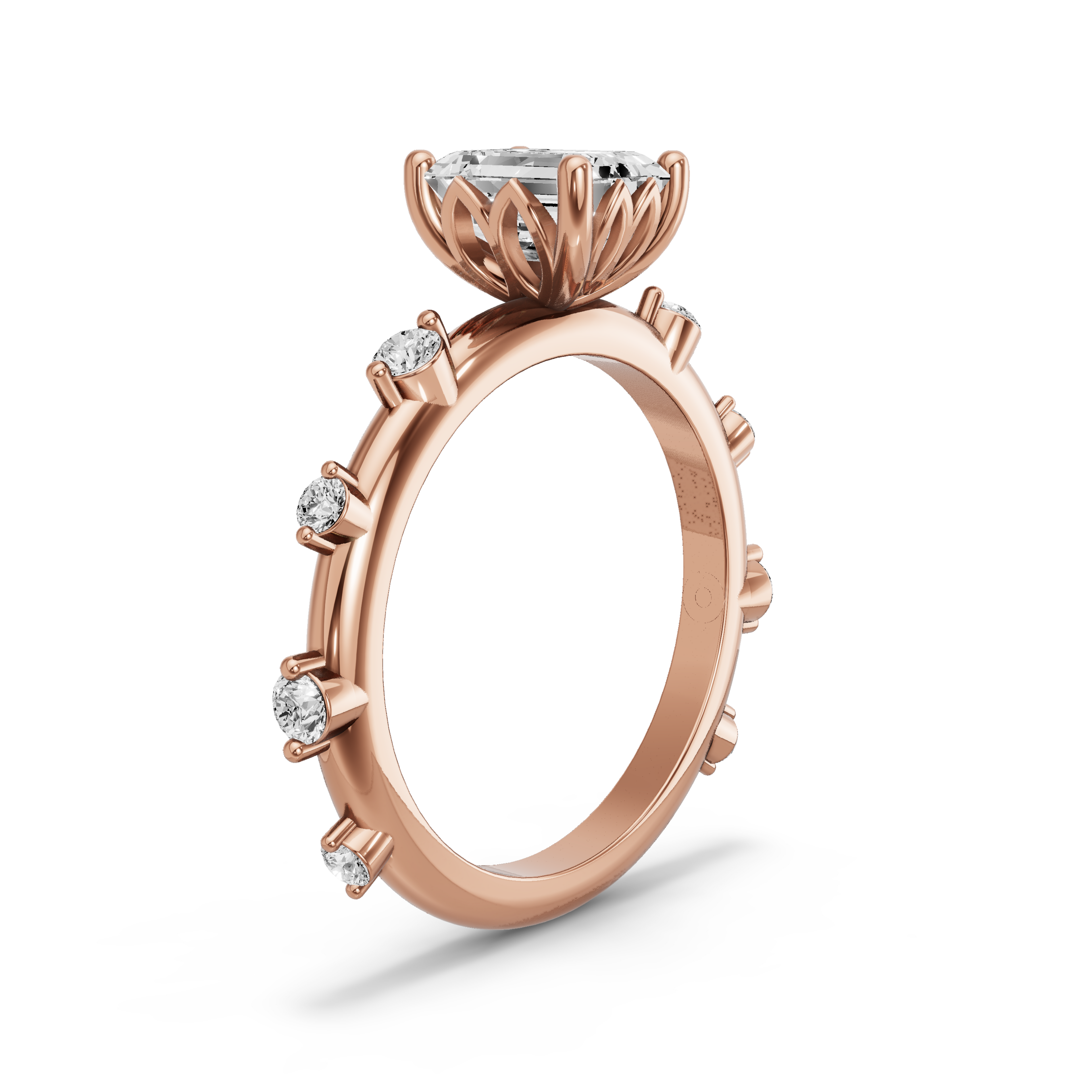 Image for Emerald Lotus Basket Ring with Floating Station band in 10K Rose Gold