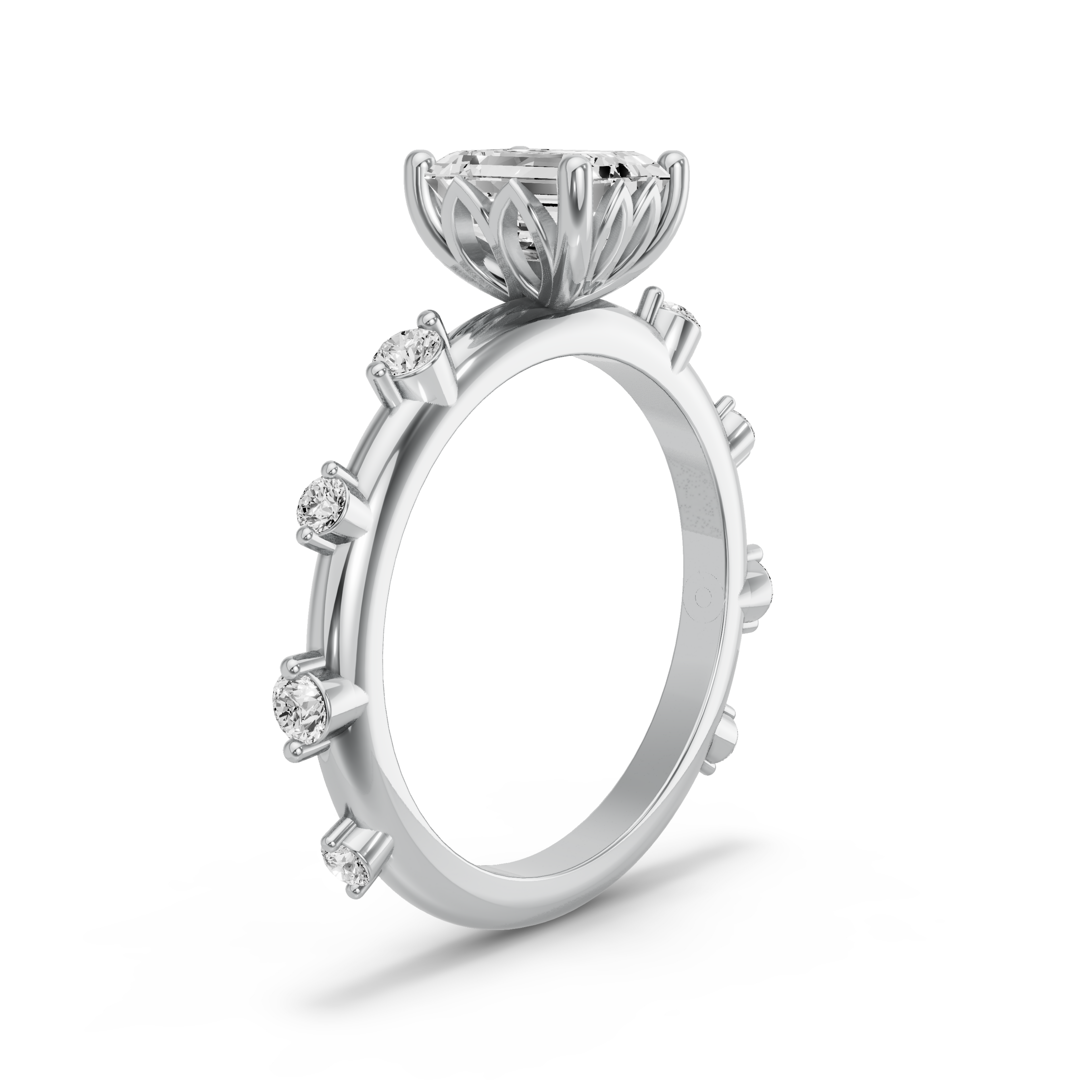 Image for Emerald Lotus Basket Ring with Floating Station band in 950 Platinum