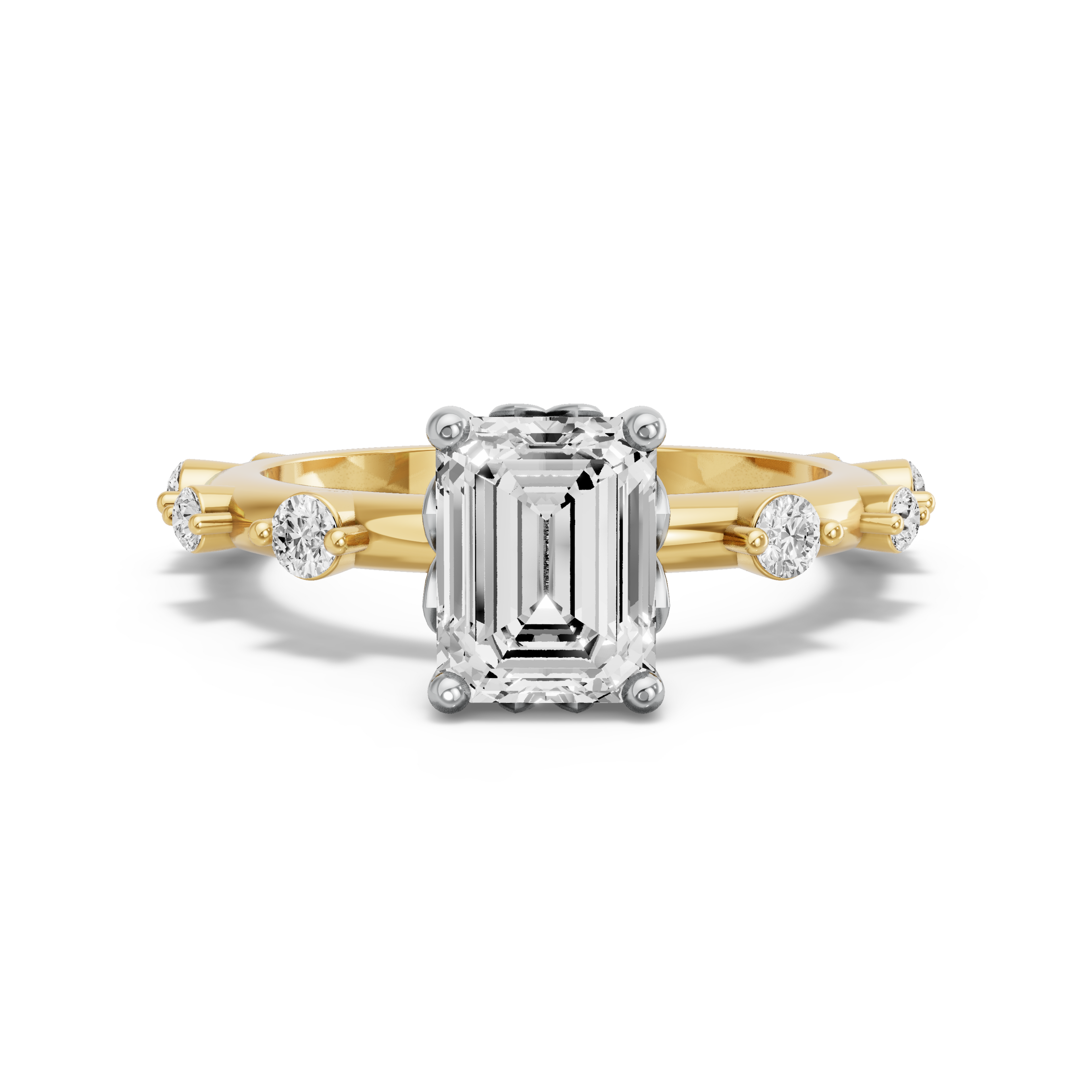 Image for Emerald Lotus Basket Ring with Floating Station band in 14K Two Tone Yellow Gold