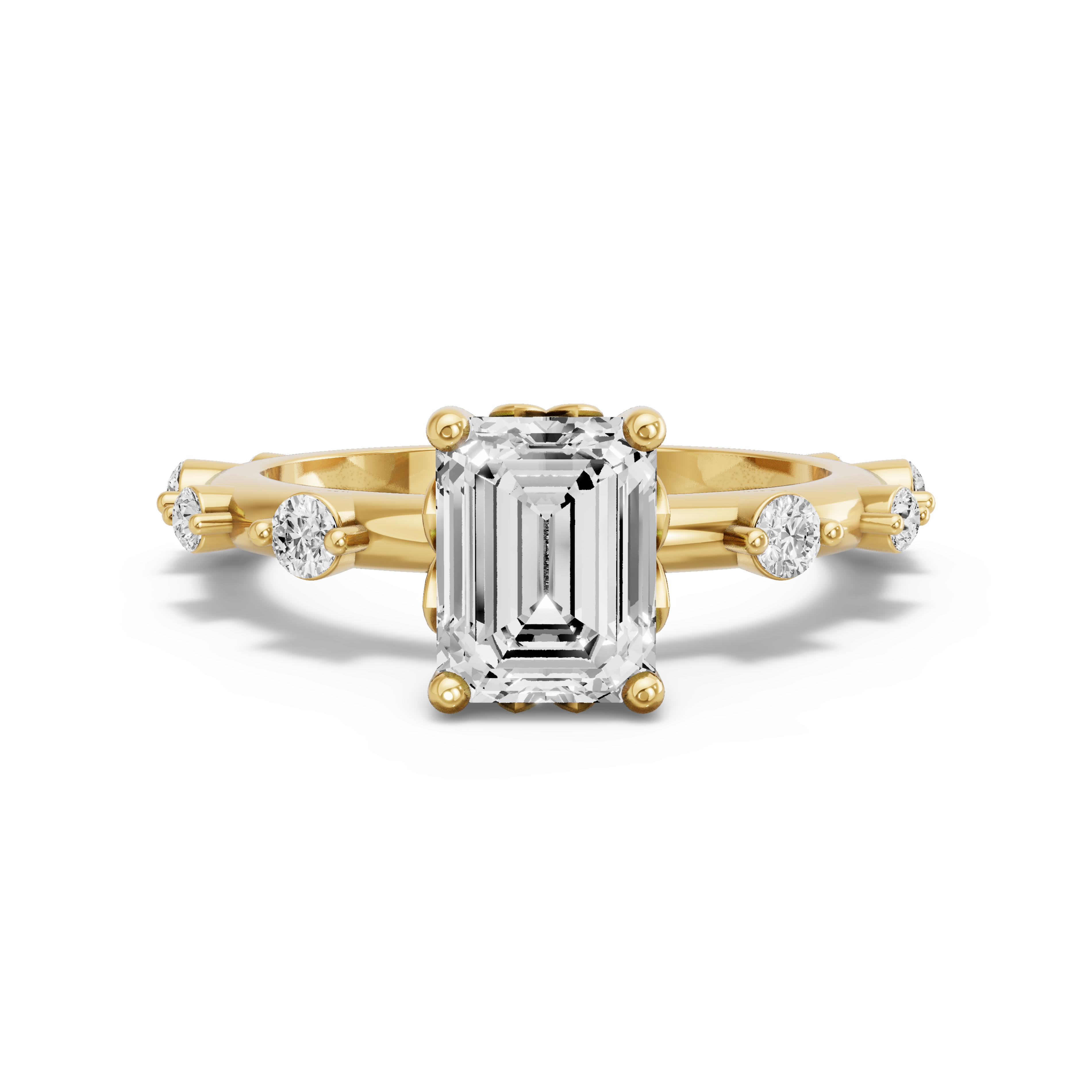Image for Emerald Lotus Basket Ring with Floating Station band in 10K Yellow Gold