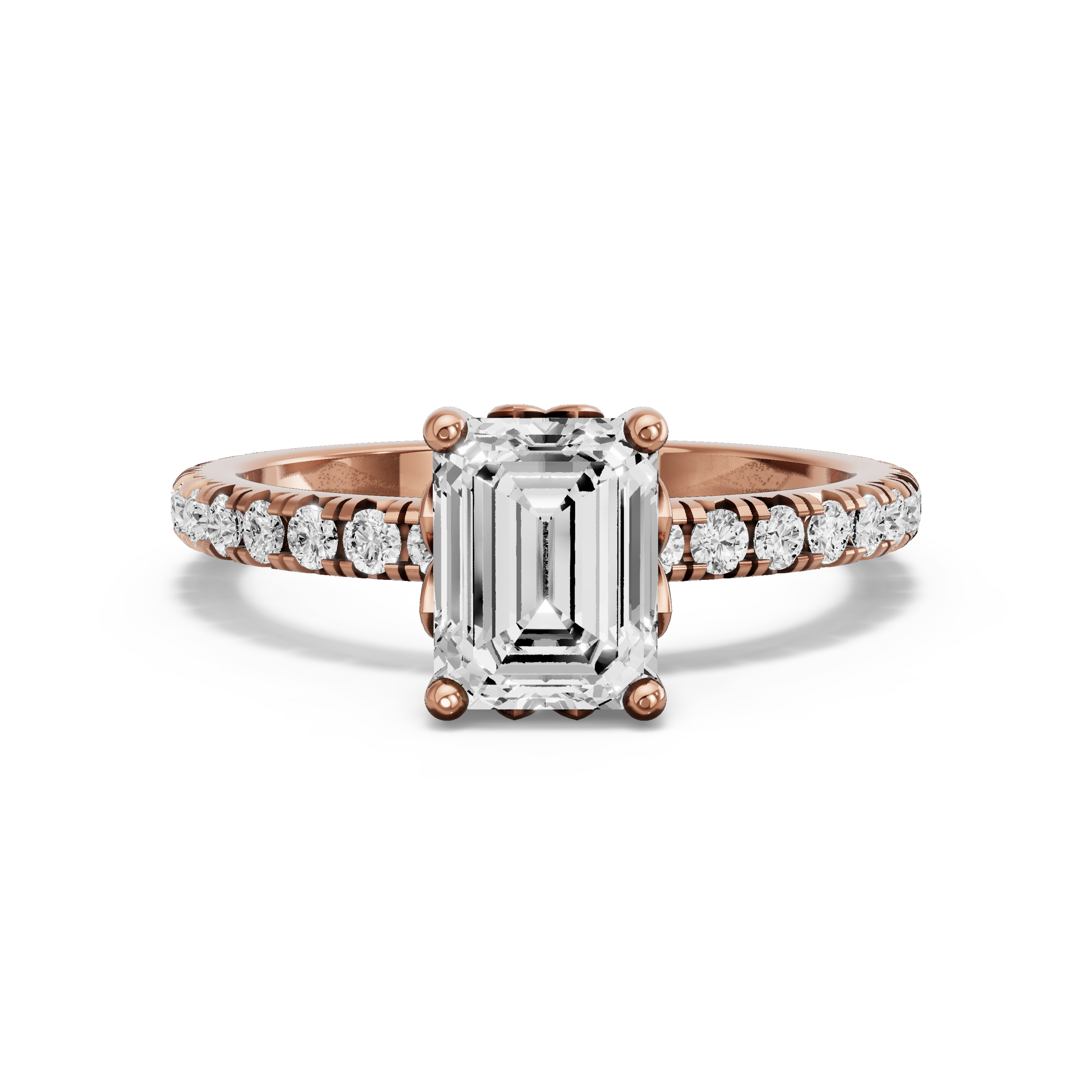 Image for Emerald Lotus Basket Ring with French Pave band in 10K Rose Gold