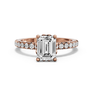 Image for Emerald Lotus Basket Ring with French Pave band