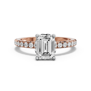 Image for Emerald Lotus Basket Ring with French Pave band