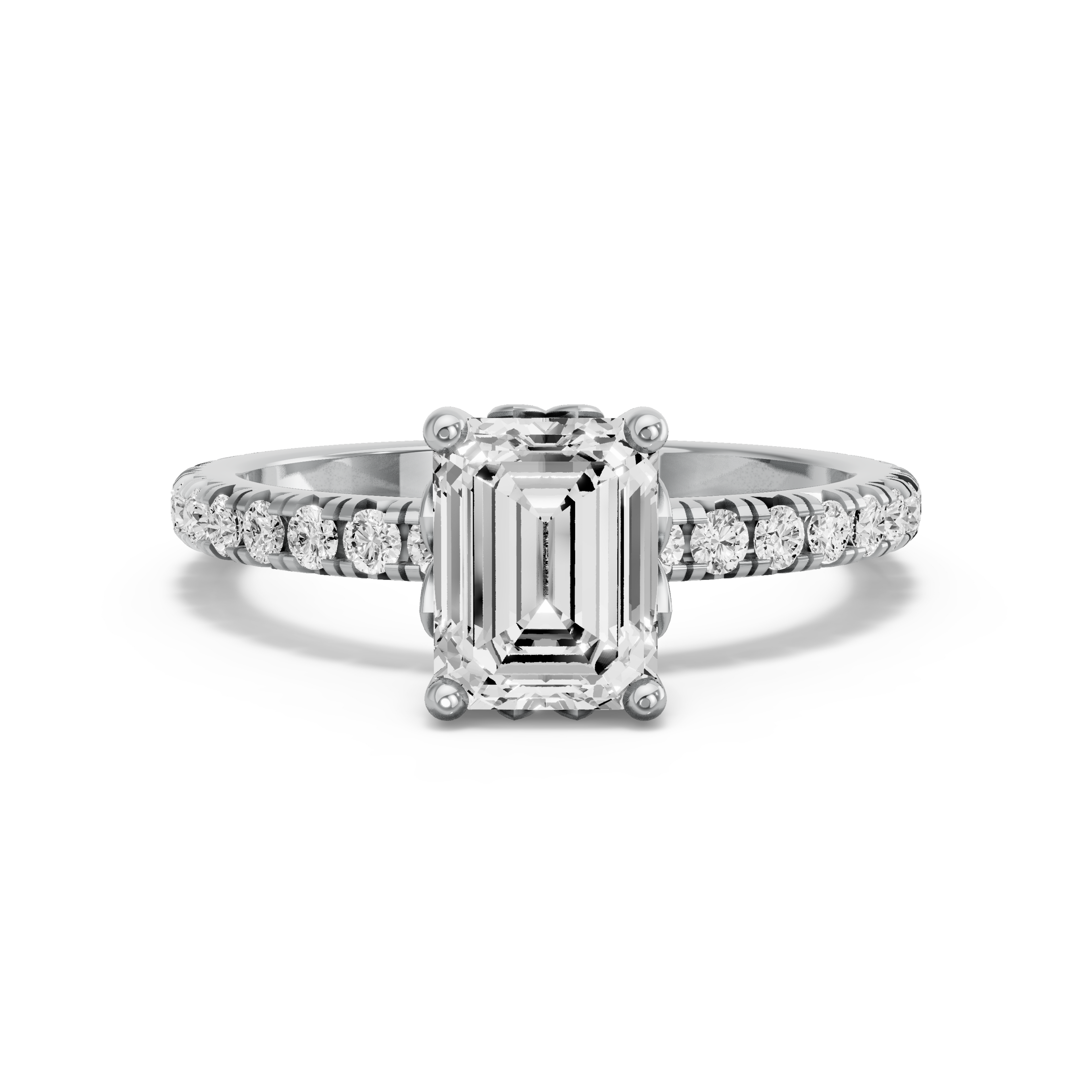Image for Emerald Lotus Basket Ring with French Pave band in 10K White Gold