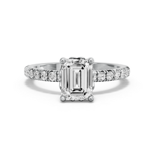 Image for Emerald Lotus Basket Ring with French Pave band