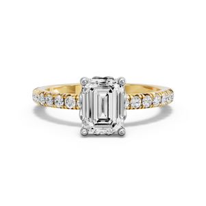 Image for Emerald Lotus Basket Ring with French Pave band