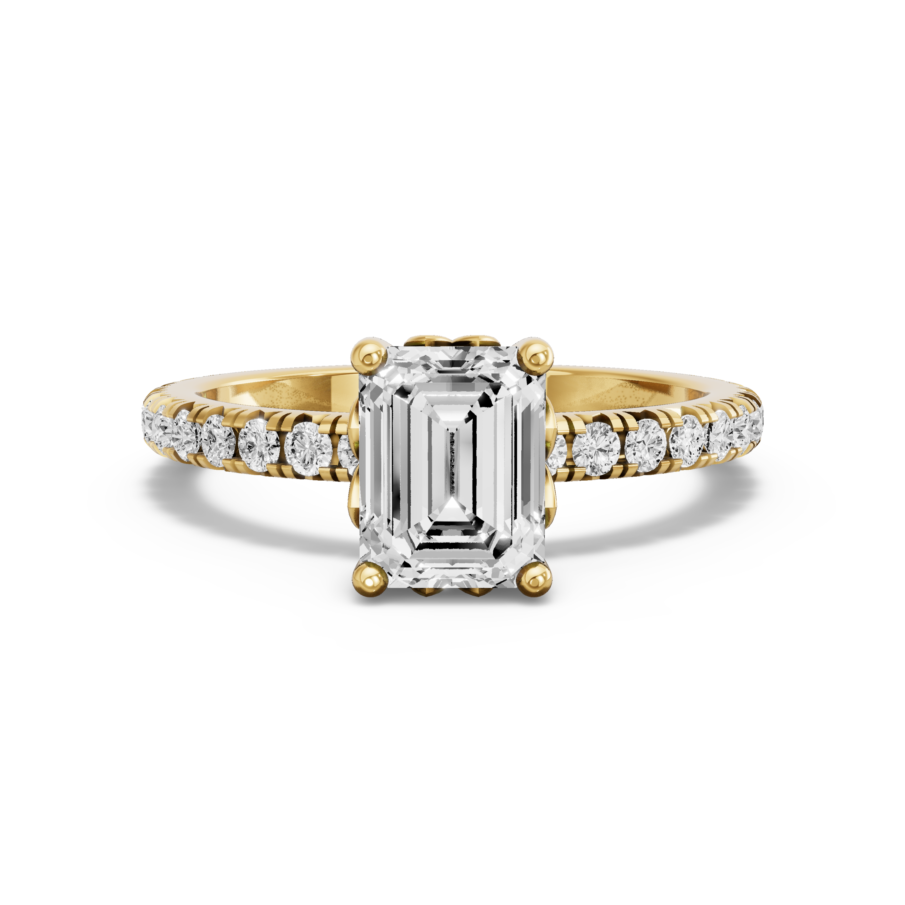 Image for Emerald Lotus Basket Ring with French Pave band in 10K Yellow Gold