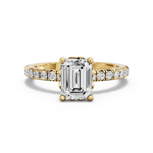 Image for Emerald Lotus Basket Ring with French Pave band