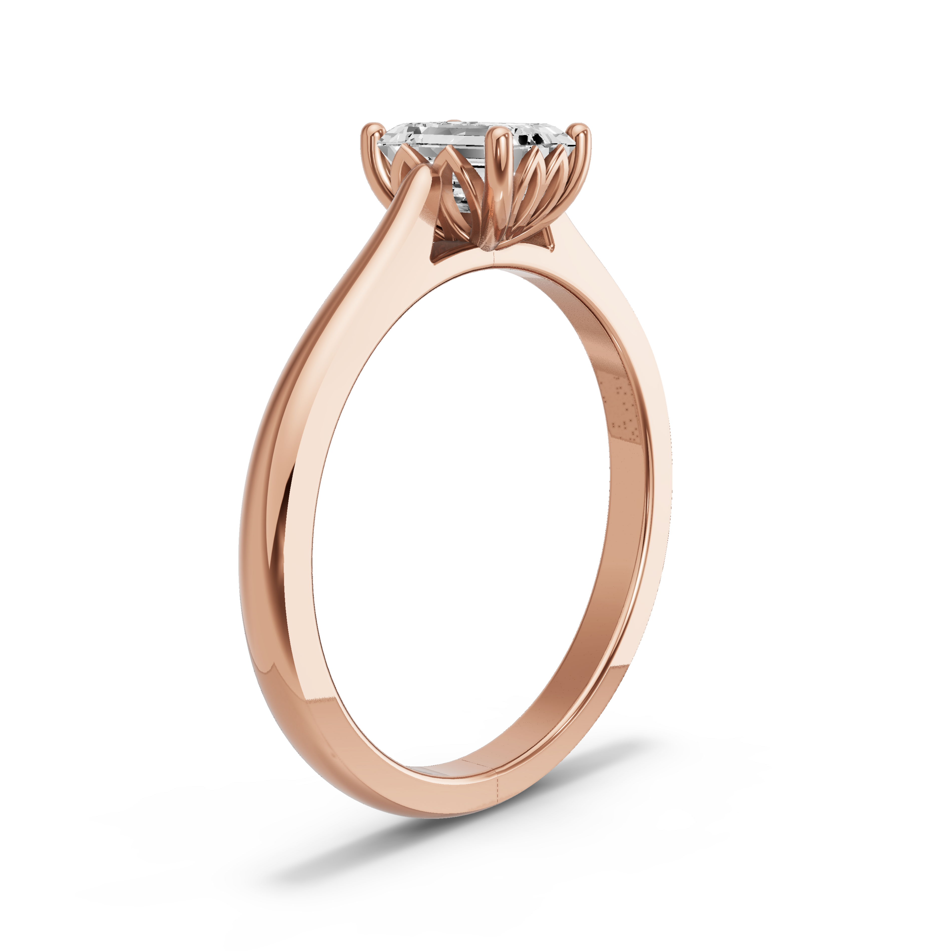 Image for Emerald Lotus Basket Ring with Knife Edge Cathedral band in 10K Rose Gold