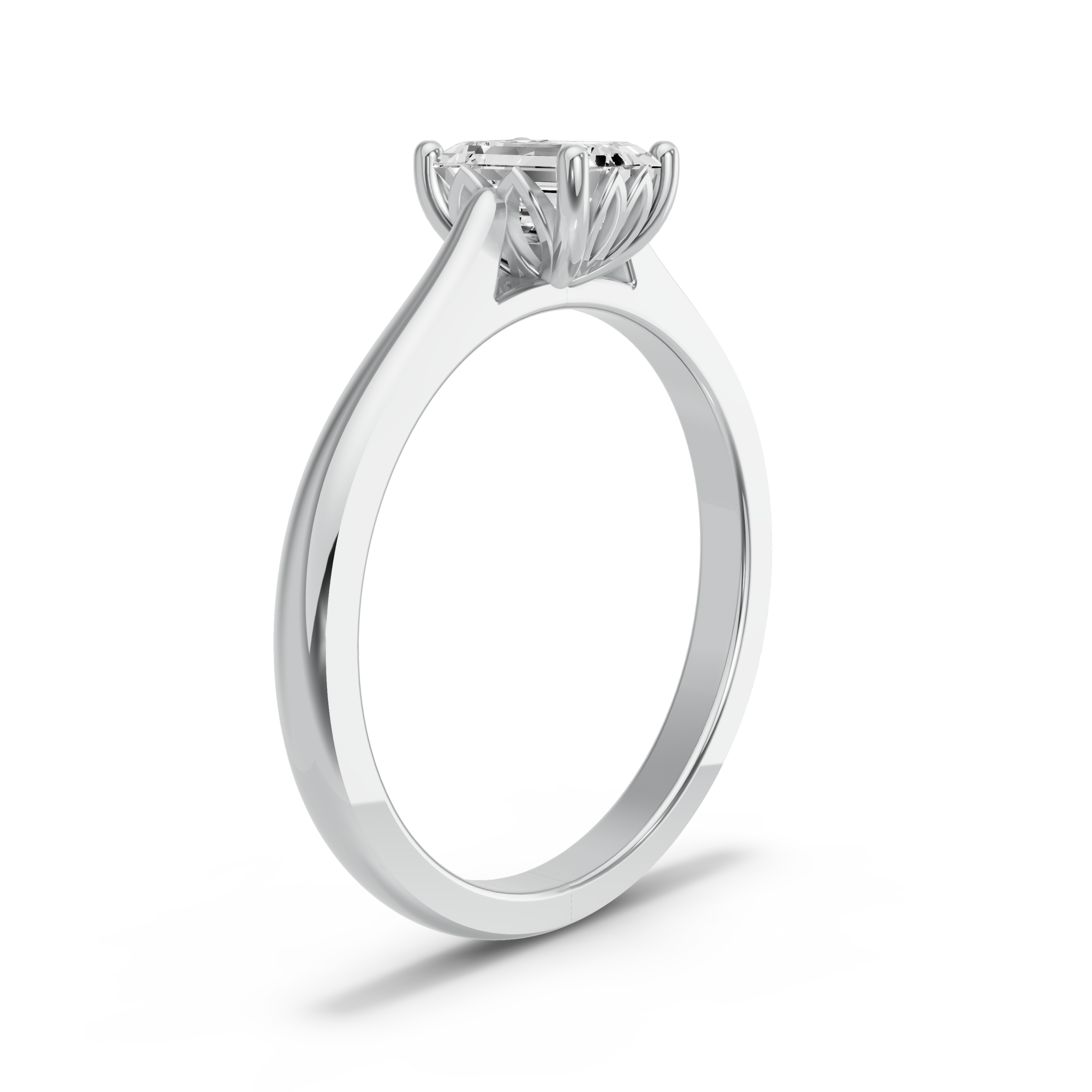 Image for Emerald Lotus Basket Ring with Knife Edge Cathedral band in 10K White Gold