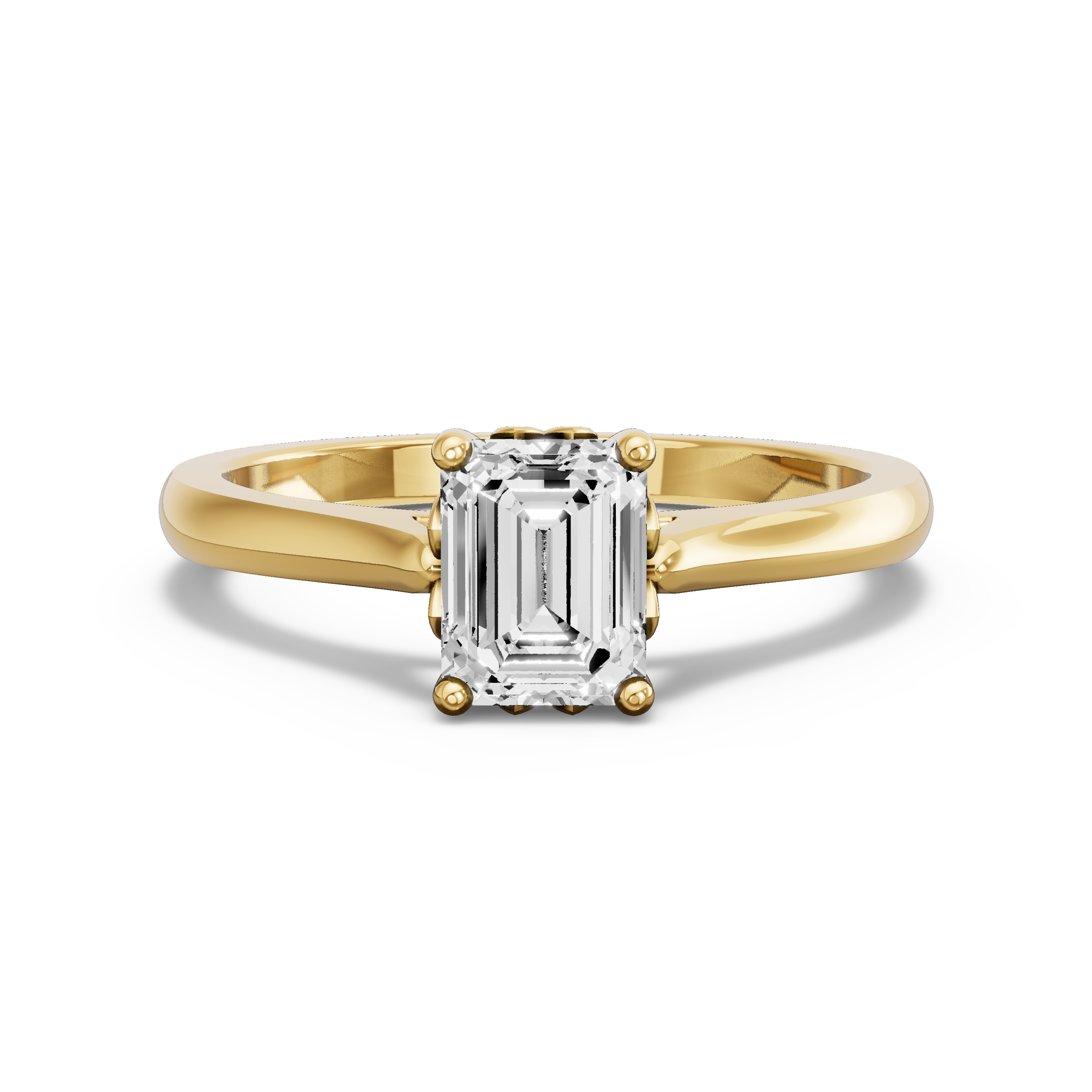 Image for Emerald Lotus Basket Ring with Knife Edge Cathedral band in 10K Yellow Gold