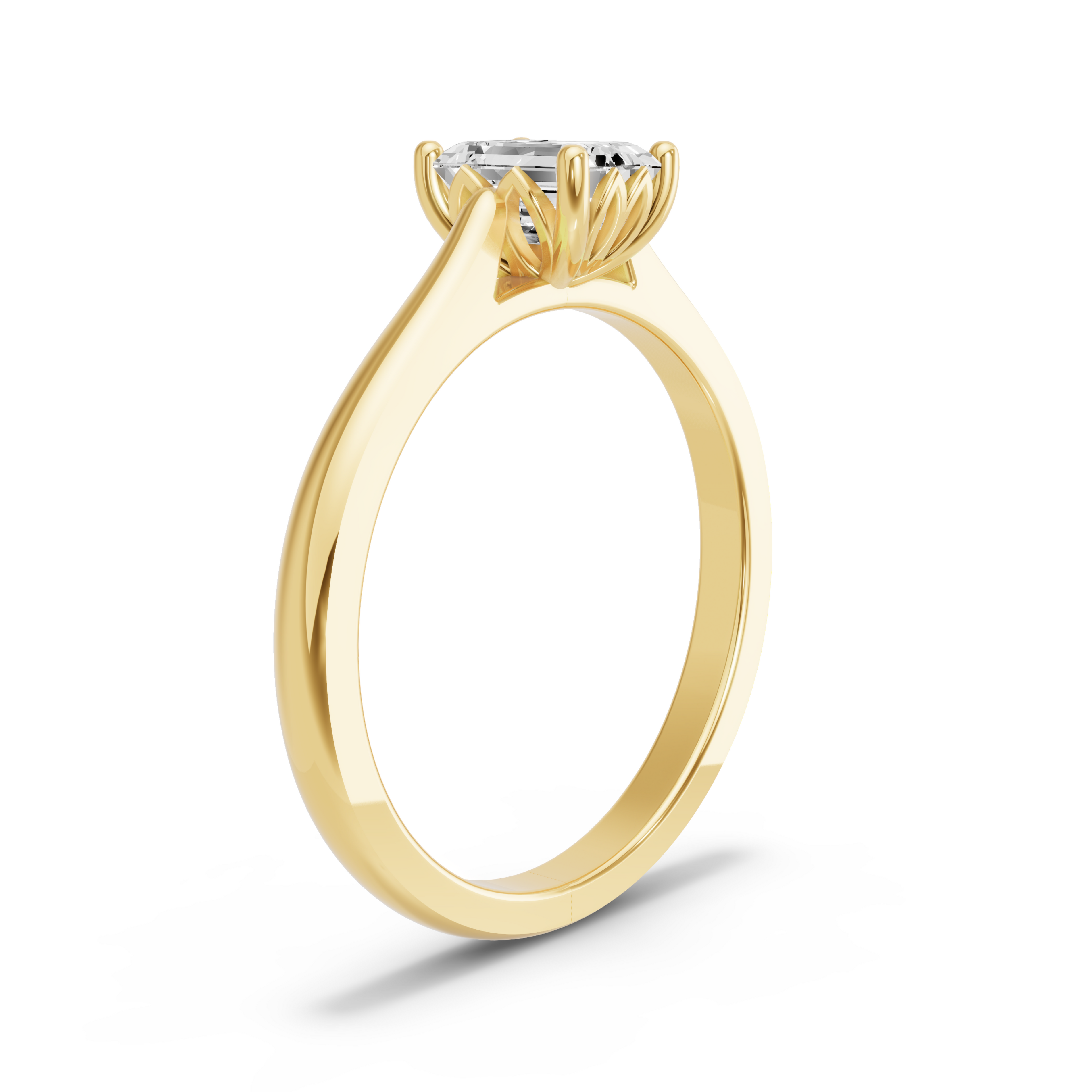 Image for Emerald Lotus Basket Ring with Knife Edge Cathedral band in 10K Yellow Gold