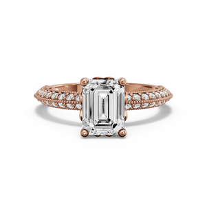 Image for Emerald Lotus Basket Ring with Knife Edge Pave band