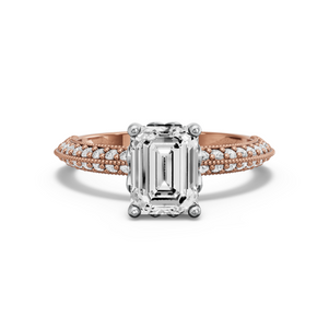 Image for Emerald Lotus Basket Ring with Knife Edge Pave band