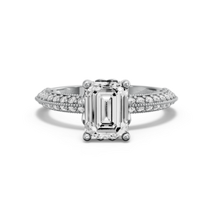 Image for Emerald Lotus Basket Ring with Knife Edge Pave band