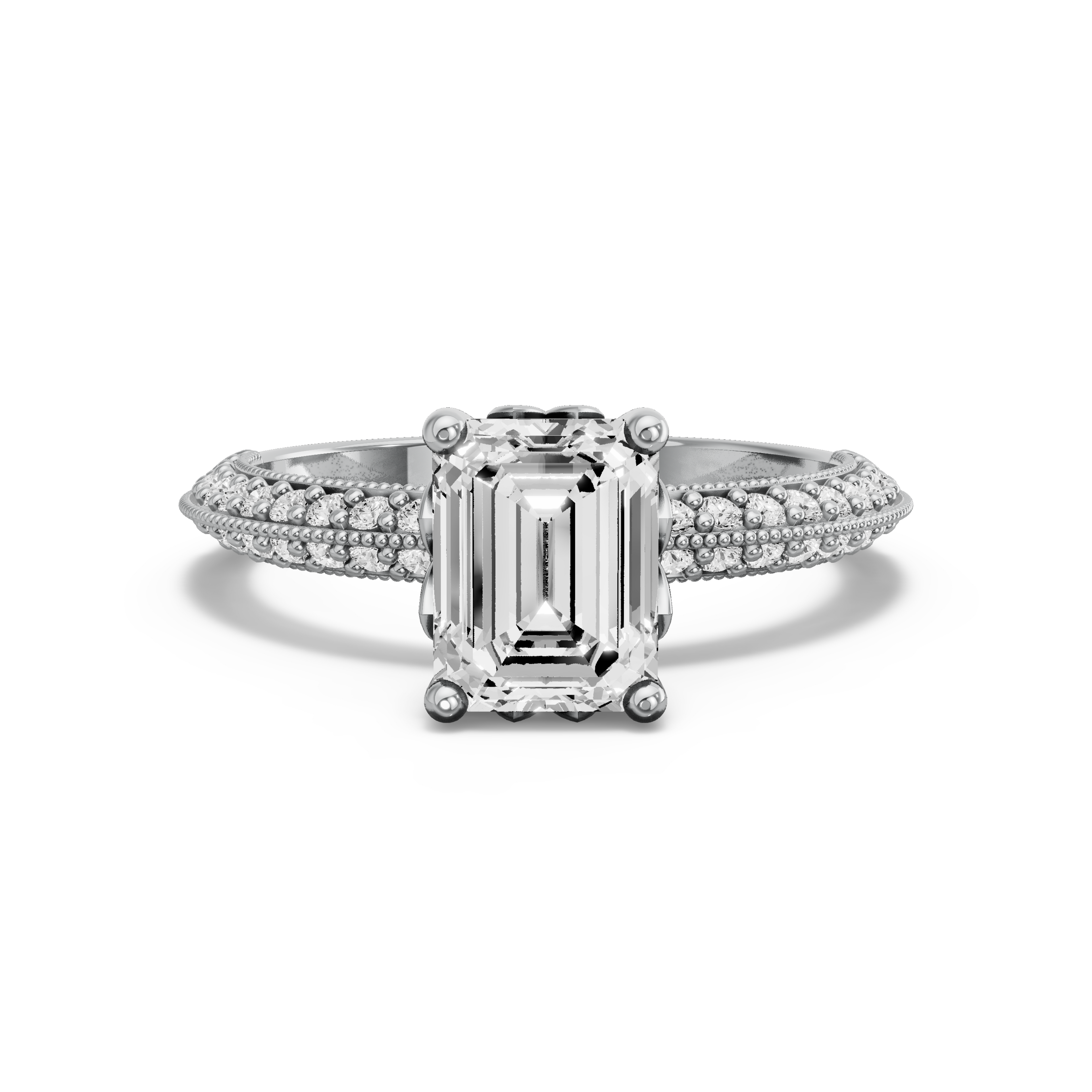 Image for Emerald Lotus Basket Ring with Knife Edge Pave band in 950 Platinum