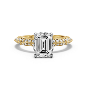 Image for Emerald Lotus Basket Ring with Knife Edge Pave band