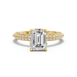 Image for Emerald Lotus Basket Ring with Knife Edge Pave band