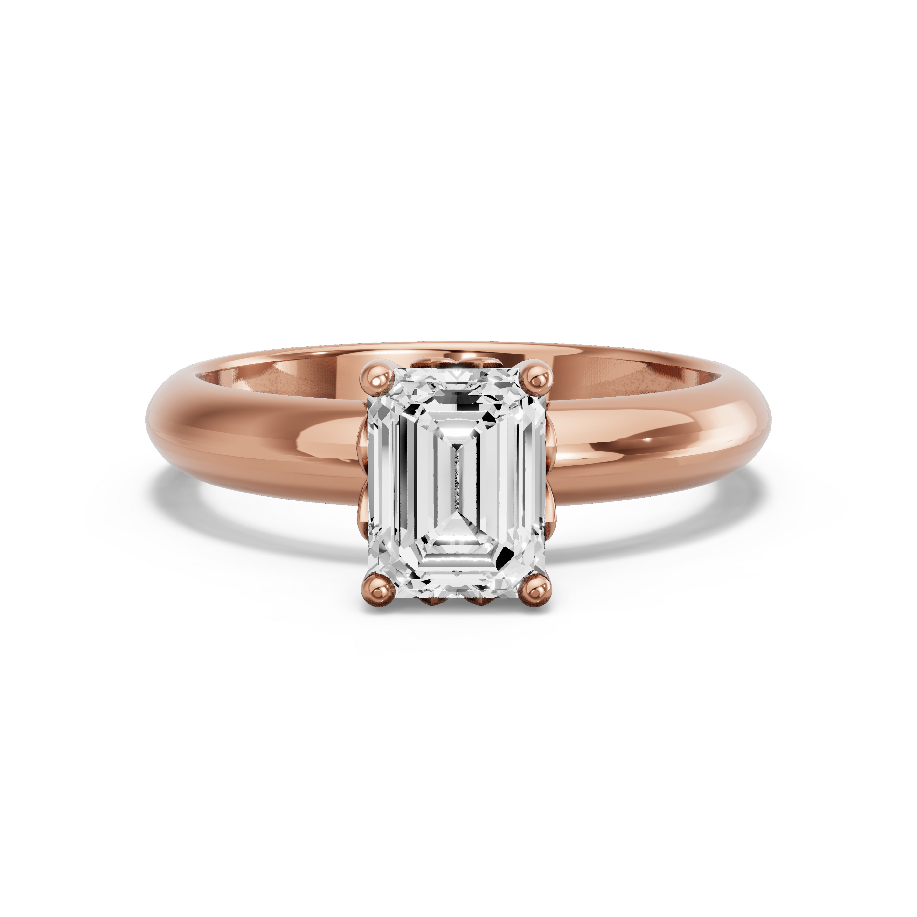 Image for Emerald Lotus Basket Ring with Knife Edge Solitaire band in 14K Rose Gold