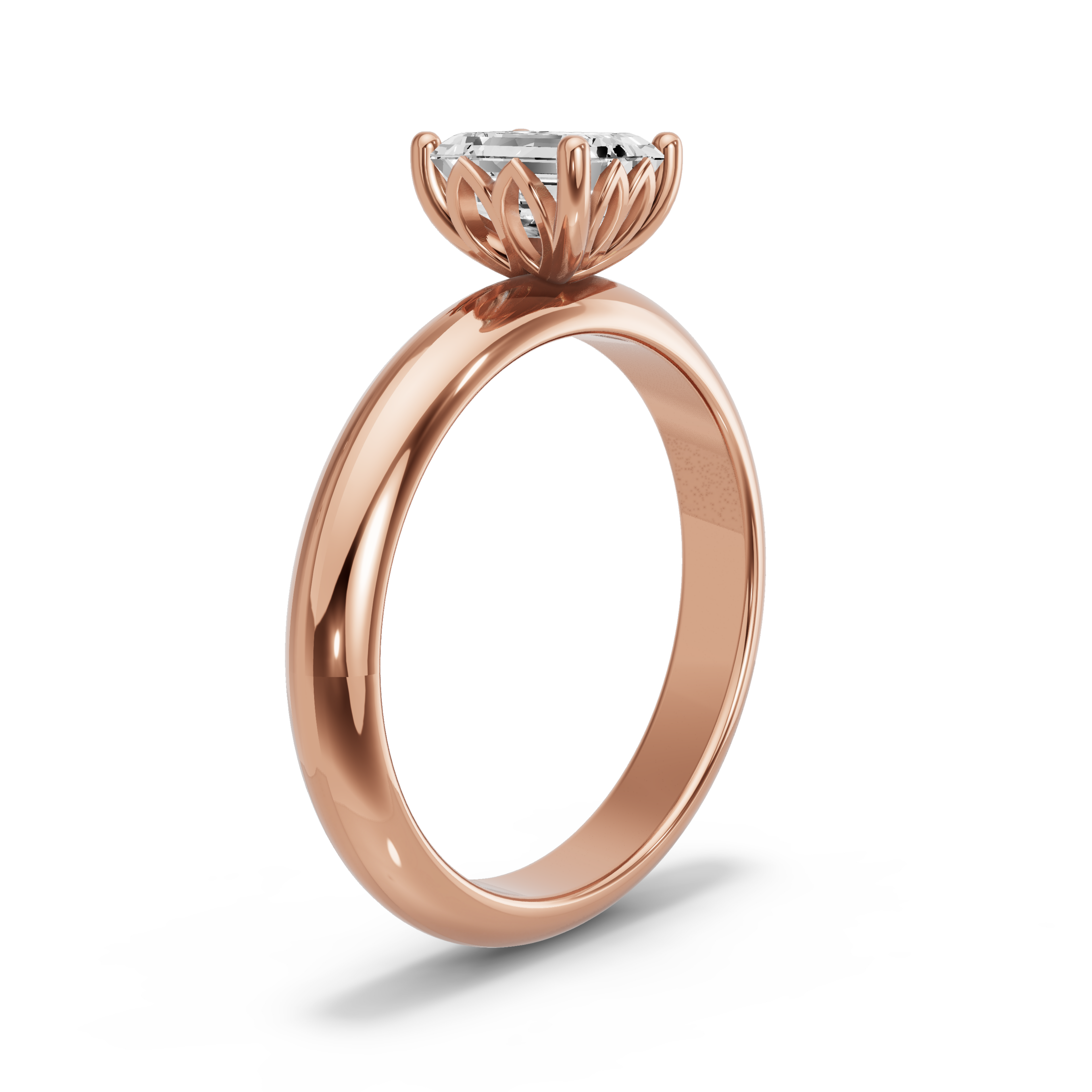 Image for Emerald Lotus Basket Ring with Knife Edge Solitaire band in 14K Rose Gold