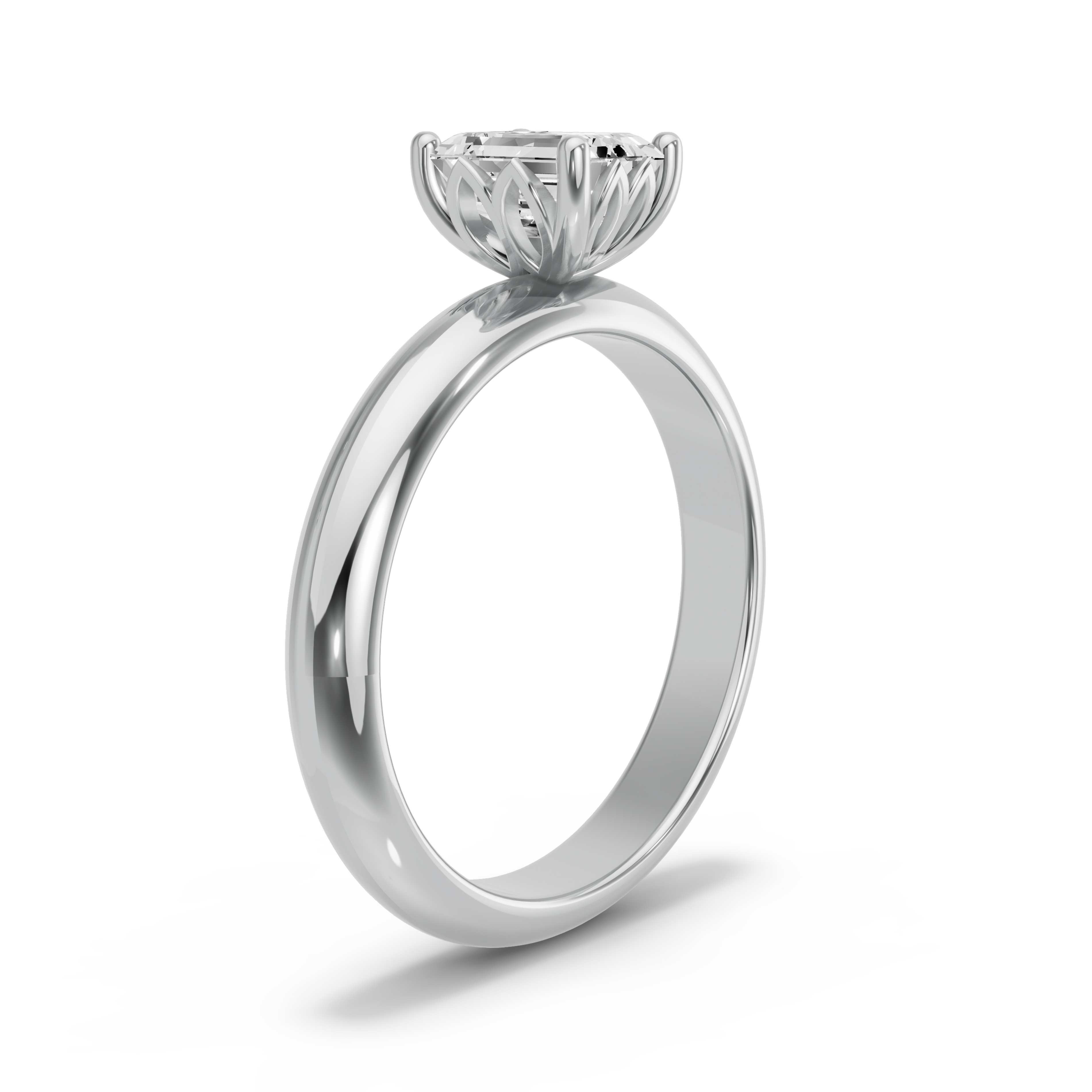 Image for Emerald Lotus Basket Ring with Knife Edge Solitaire band in 950 Platinum