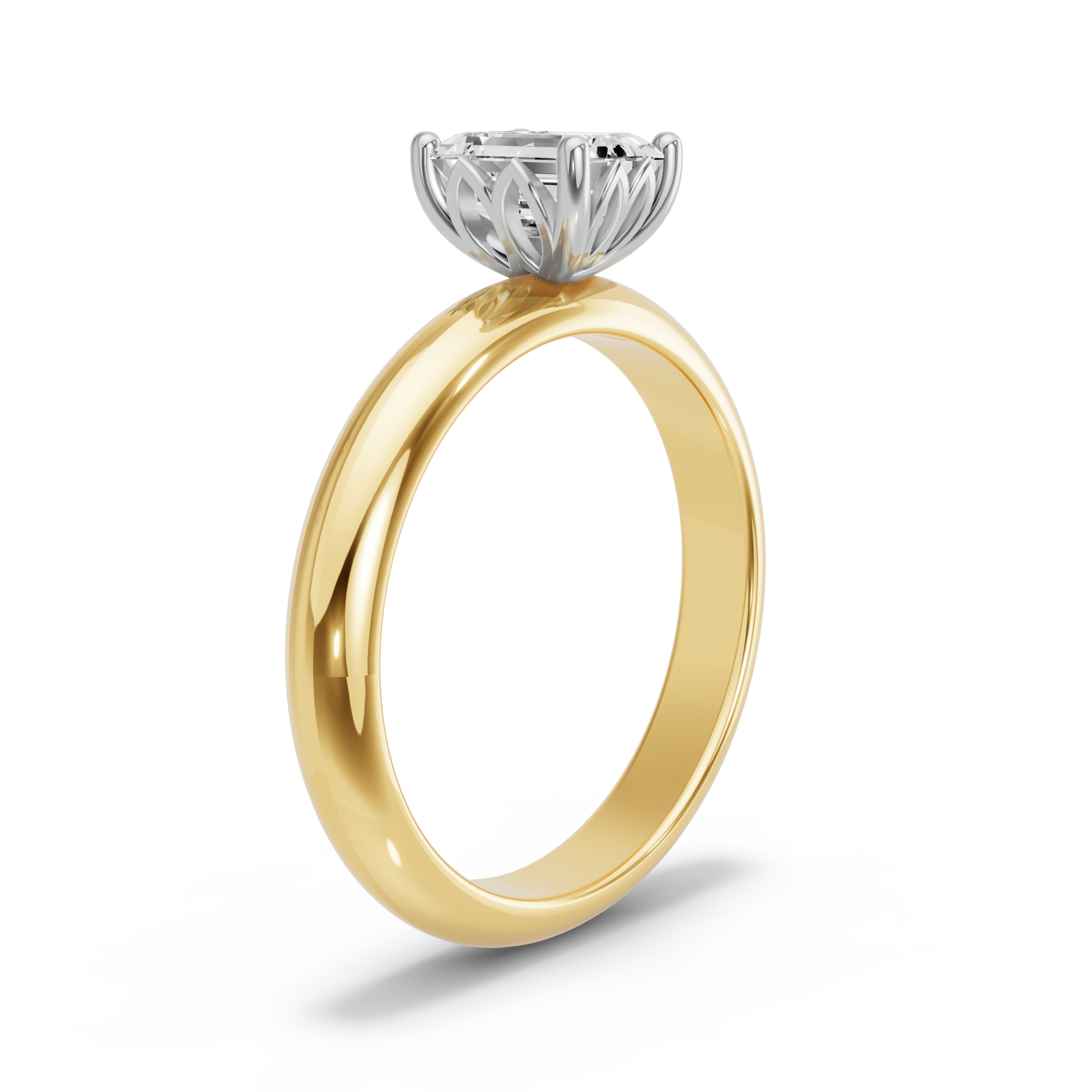 Image for Emerald Lotus Basket Ring with Knife Edge Solitaire band in 10K Two Tone Yellow Gold