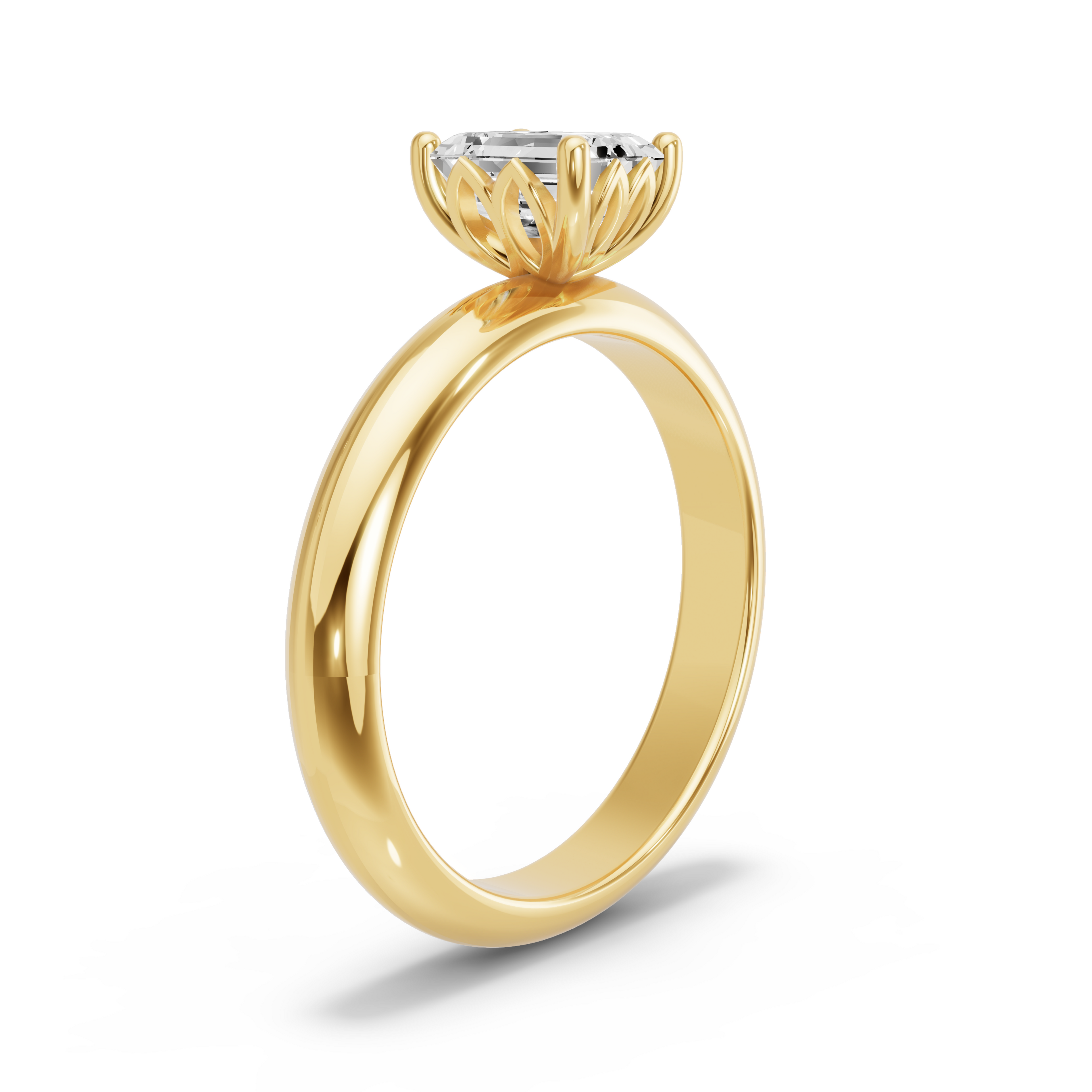 Image for Emerald Lotus Basket Ring with Knife Edge Solitaire band in 10K Yellow Gold