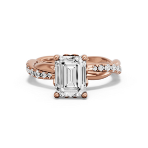 Image for Emerald Lotus Basket Ring with Rope Pave band