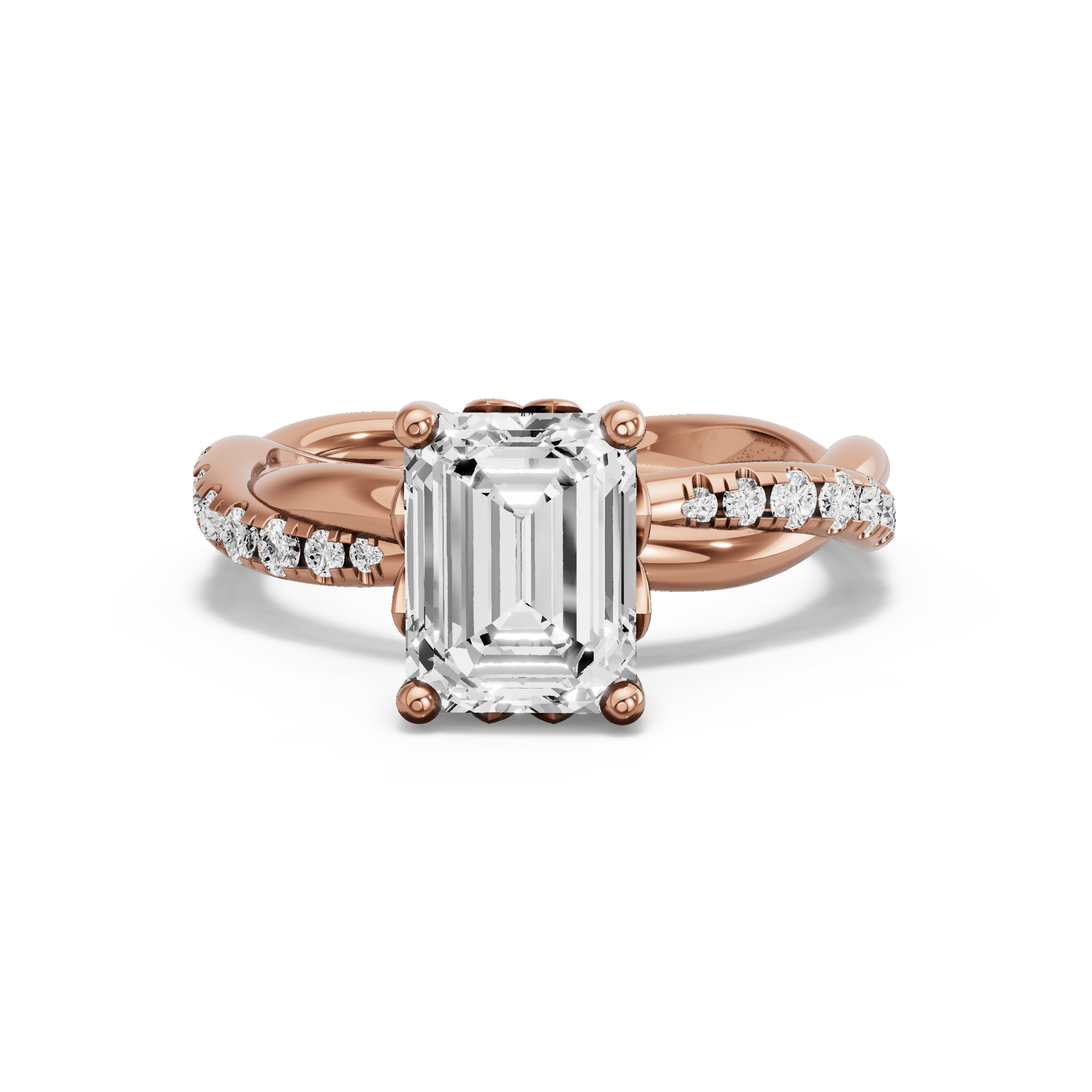 Image for Emerald Lotus Basket Ring with Rope Pave band in 14K Rose Gold