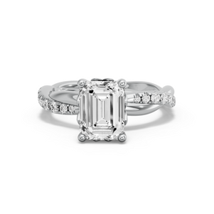 Image for Emerald Lotus Basket Ring with Rope Pave band