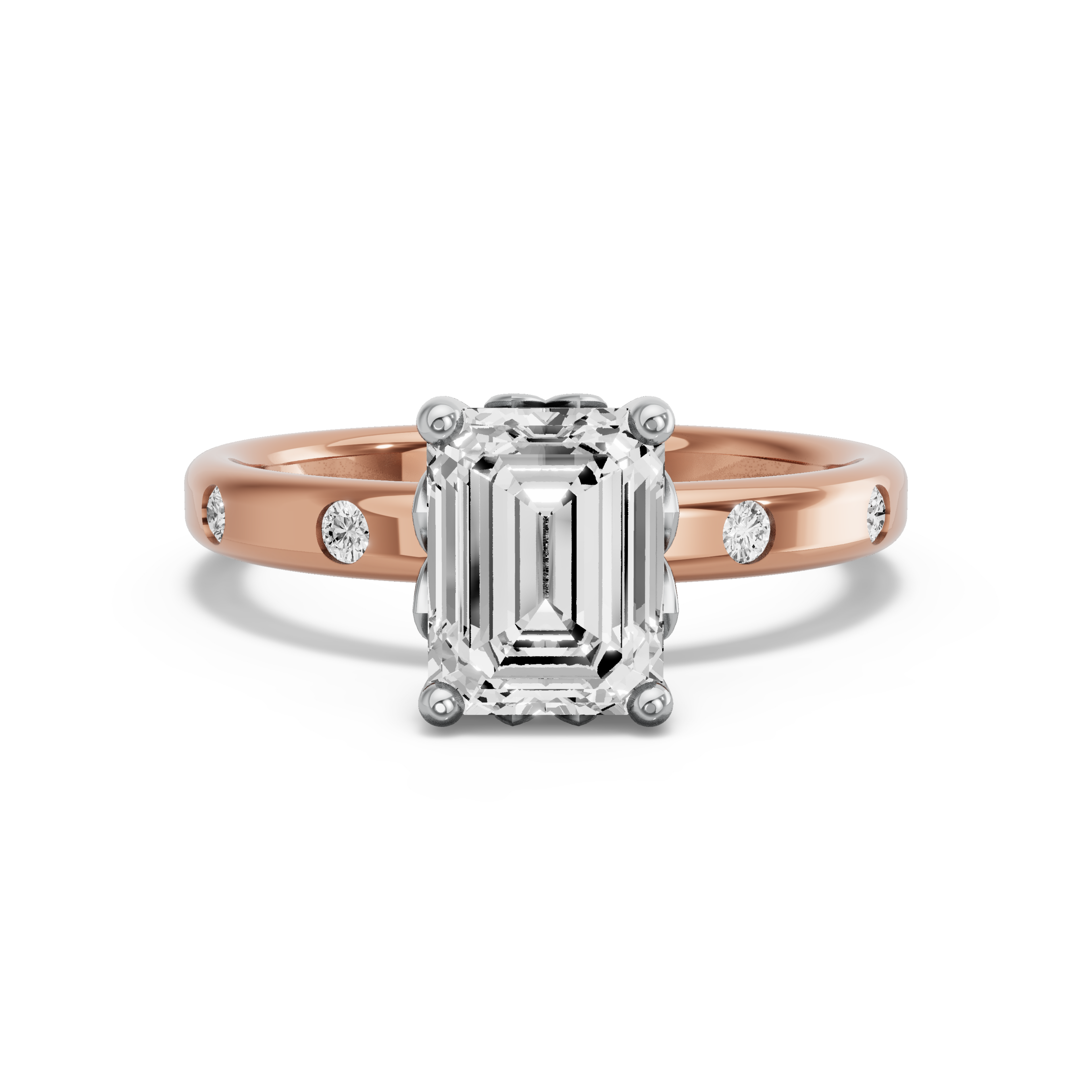 Image for Emerald Lotus Basket Ring with Sleek Accent band in 10K Two Tone Rose Gold