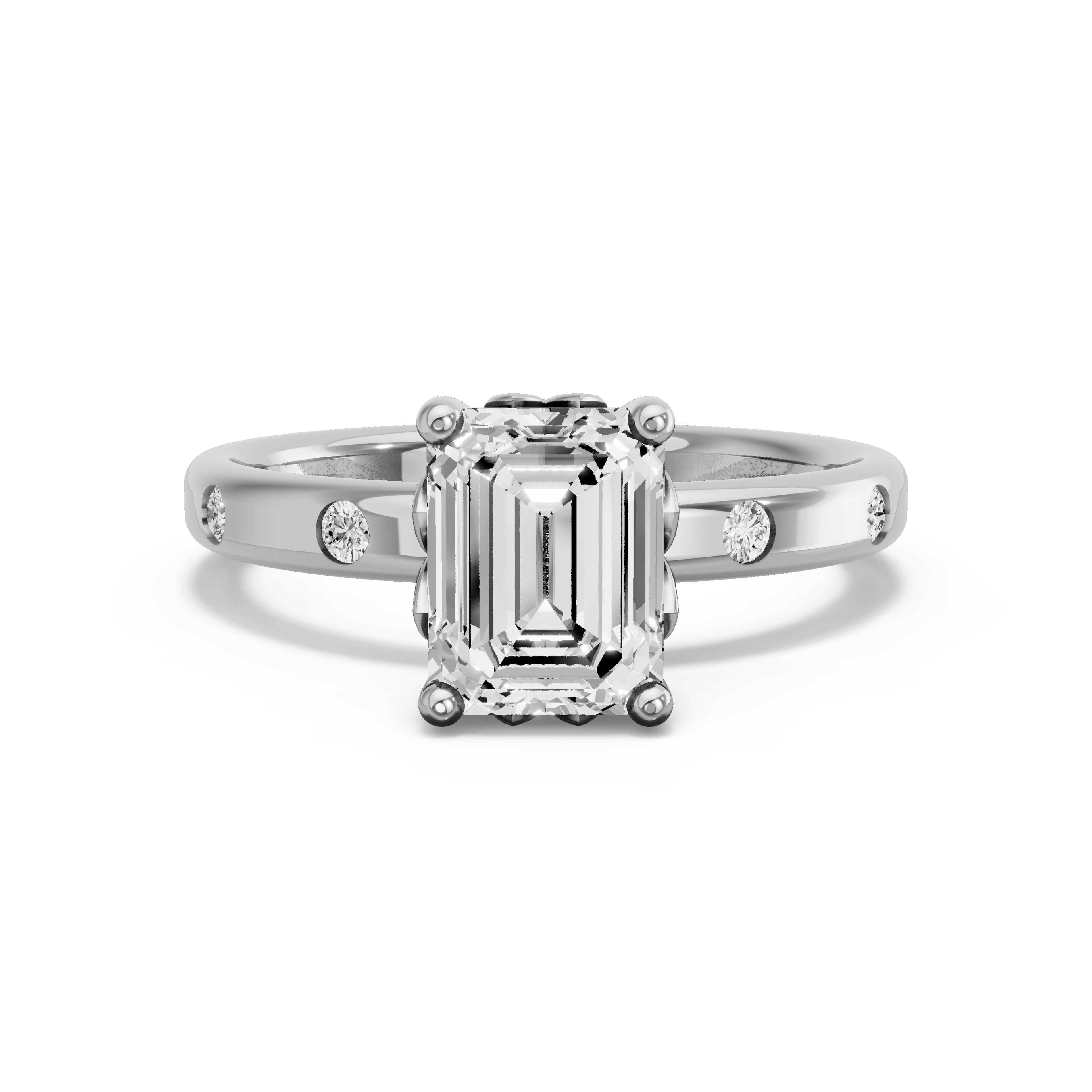 Image for Emerald Lotus Basket Ring with Sleek Accent band in 18K White Gold
