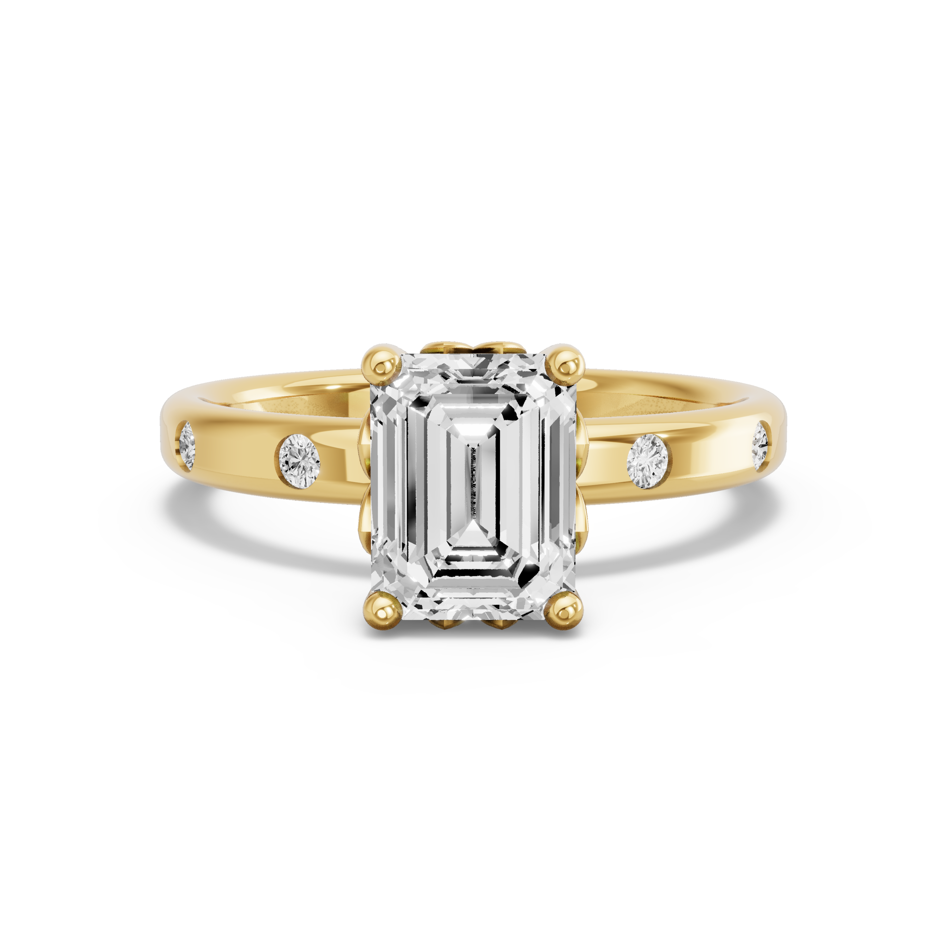 Image for Emerald Lotus Basket Ring with Sleek Accent band in 18K Yellow Gold