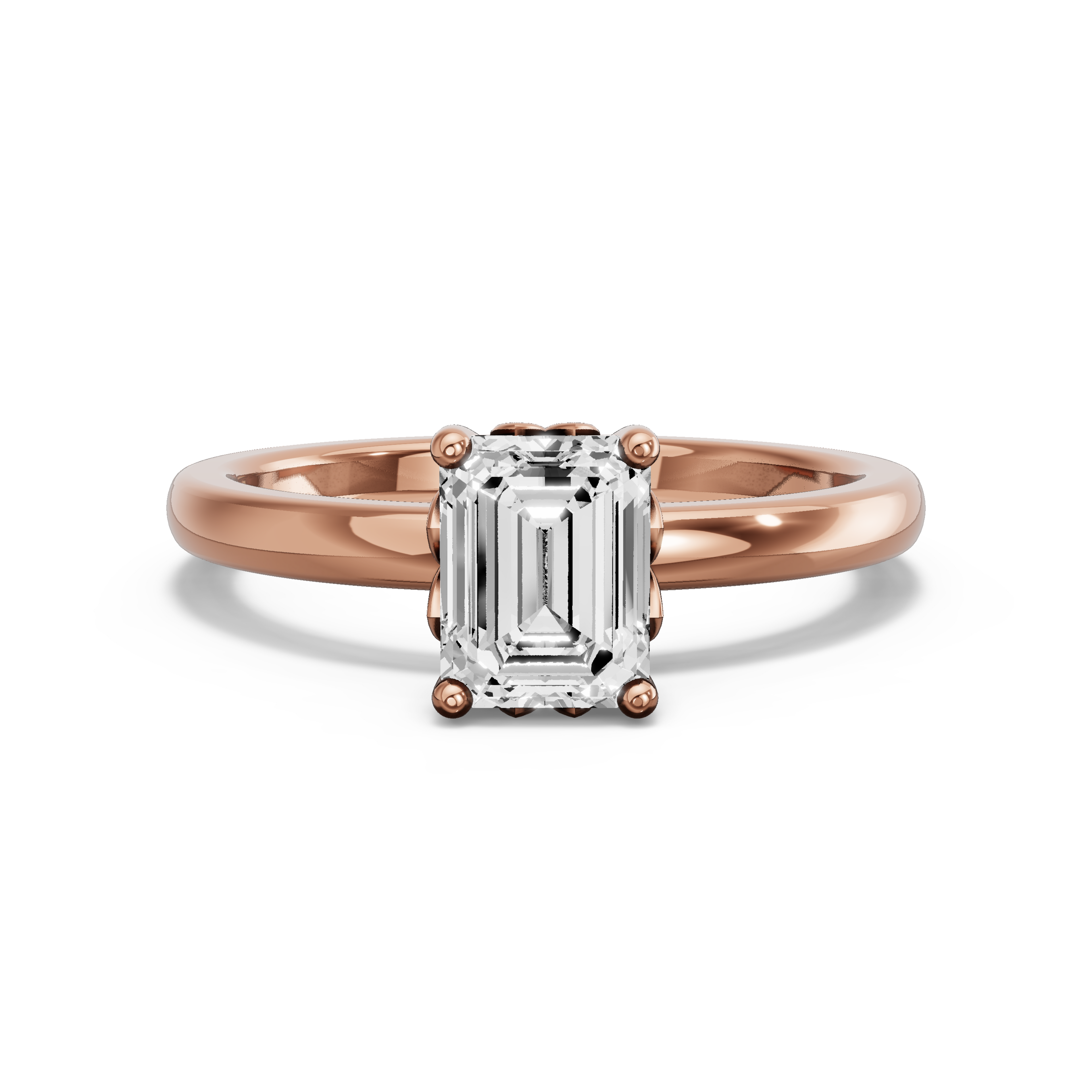 Image for Emerald Lotus Basket Ring with Solitaire band in 14K Rose Gold