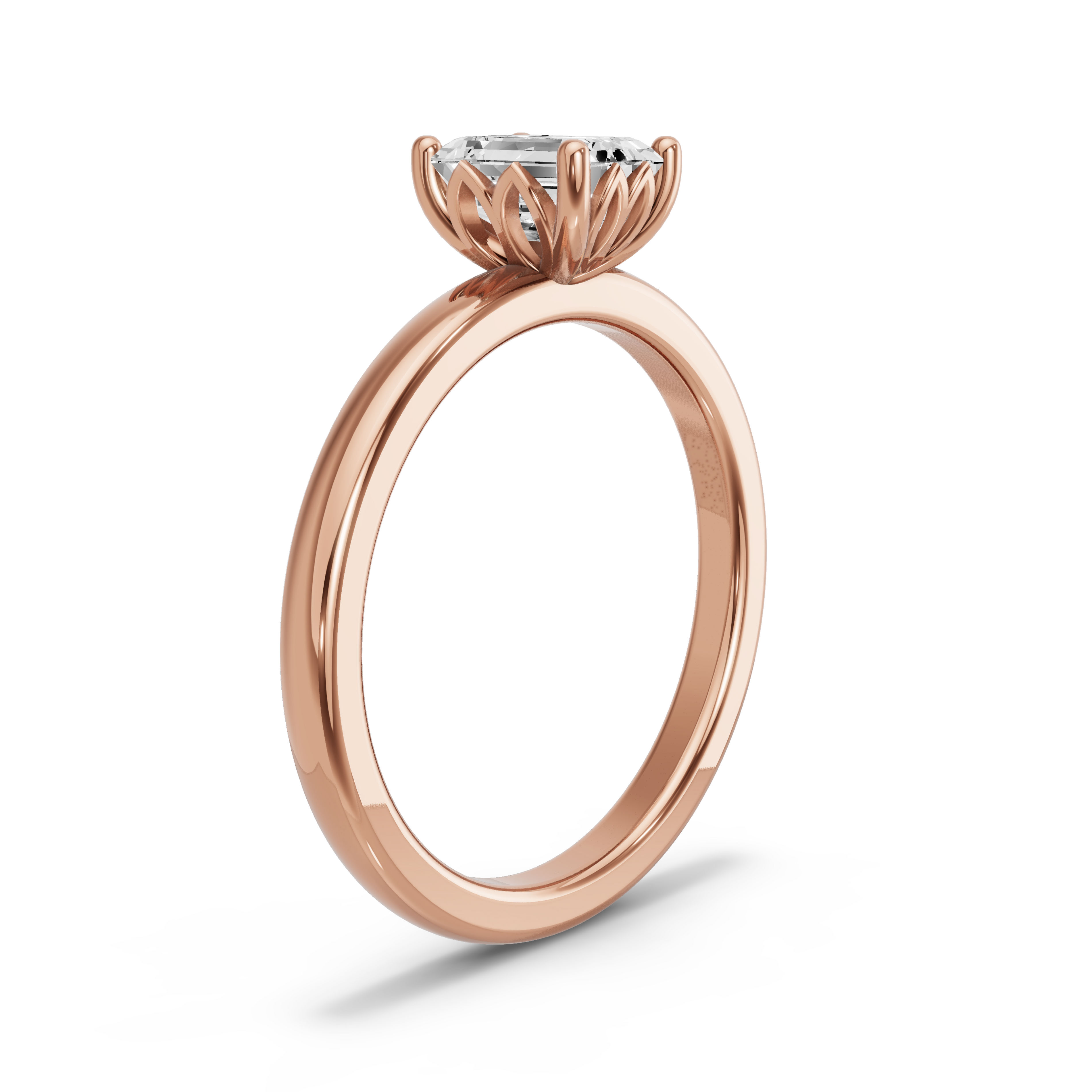 Image for Emerald Lotus Basket Ring with Solitaire band in 10K Rose Gold