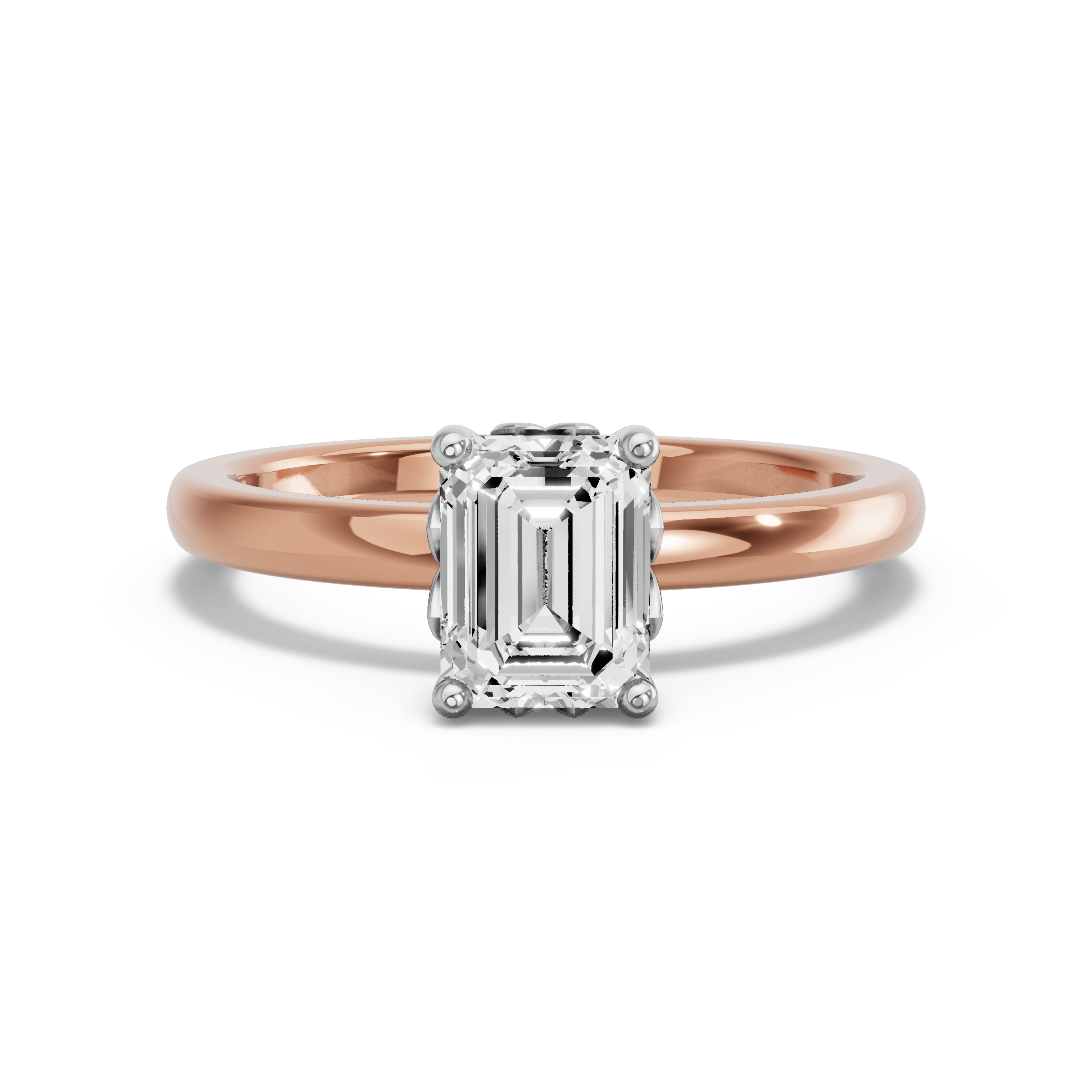 Image for Emerald Lotus Basket Ring with Solitaire band in 14K Two Tone Rose Gold